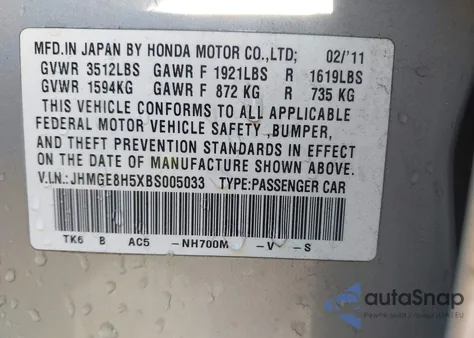 2011 Honda Fit Sport from USA, damaged, VIN JHMGE8H5XBS005033